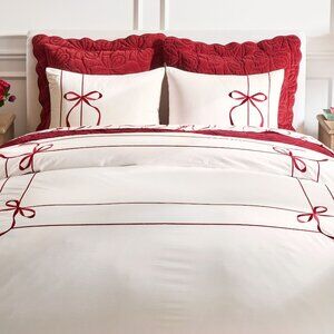 Monique Lhuillier x Pottery Barn Nell Embroidered Bow Duvet Cover Full Queen NEW